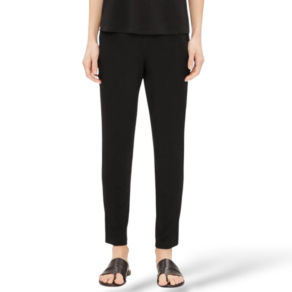 Eileen Fisher	made in USA black viscose jersey easy pants women's XS